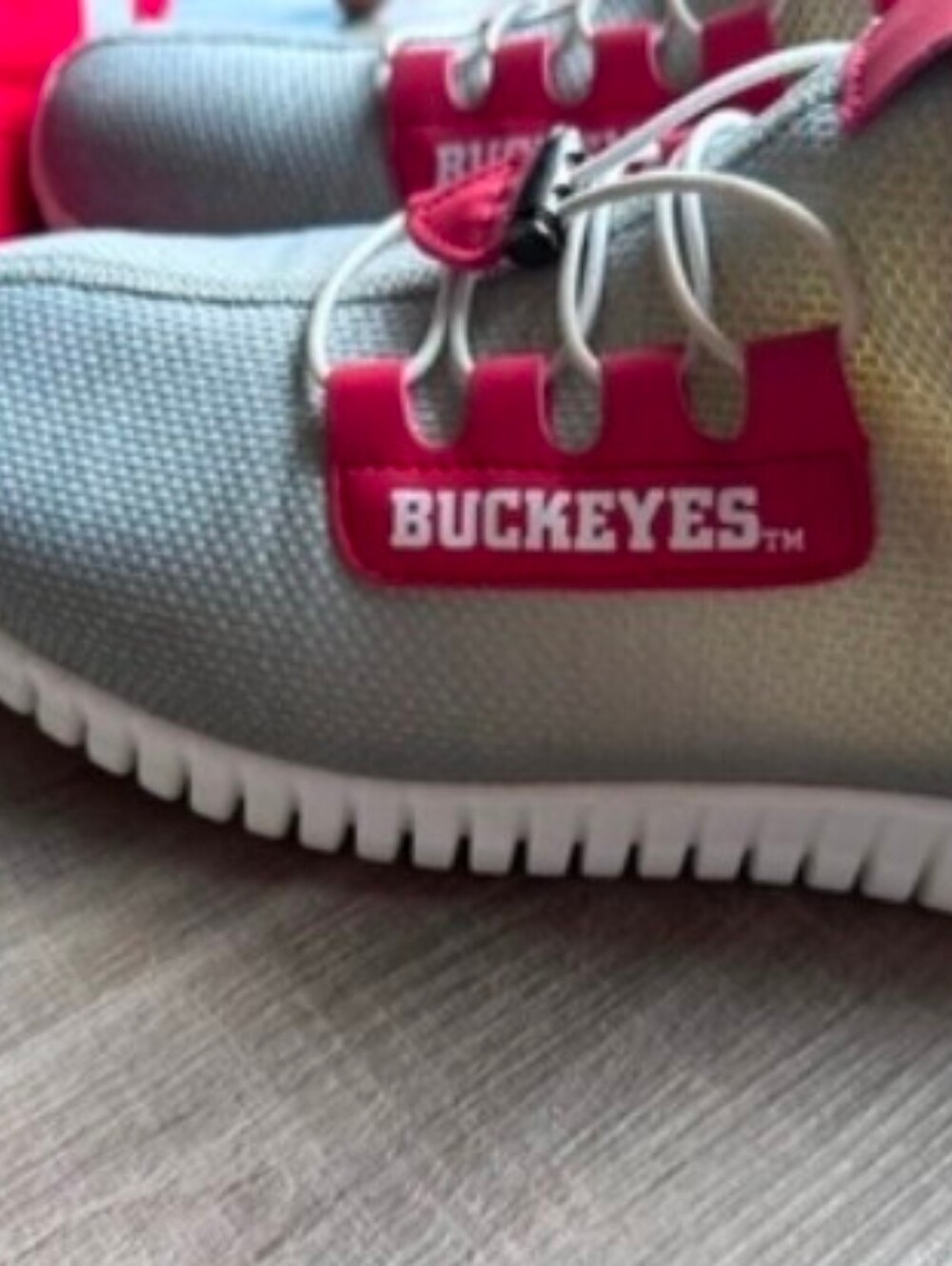 Hat + Buckeyes Gray and Red Athletic Shoes 12